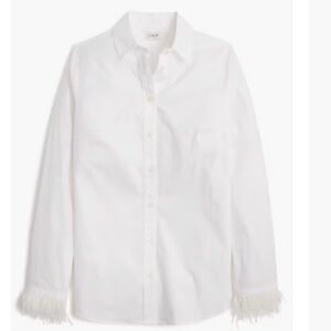 J. Crew White Shirt with Feather Cuffs